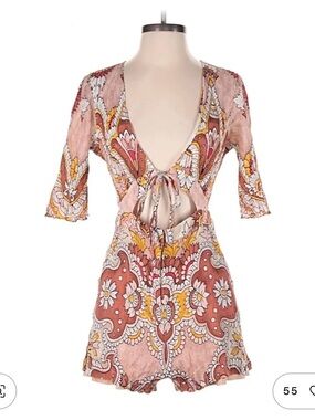BCBGMaxAzria Floral Paisley Romper in Dusty Rose, White & Mustard